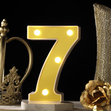 6" Gold 3D Marquee Numbers - Warm White 4 LED Light Up Numbers - 7