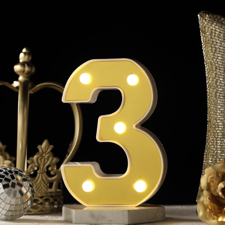 6 Gold 3D Marquee Numbers - Warm White 5 LED Light Up Numbers - 3