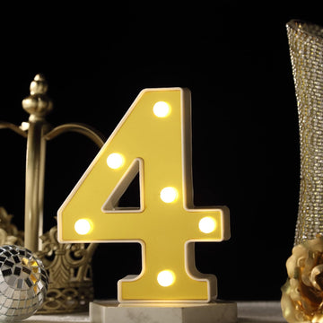 Gold 3D Marquee Numbers "4" - Warm White 6 LED Light Up Numbers 6"