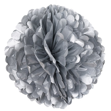 6 Pack | 16" Silver Tissue Paper Pom Poms Flower Balls, Ceiling Wall Hanging Decorations