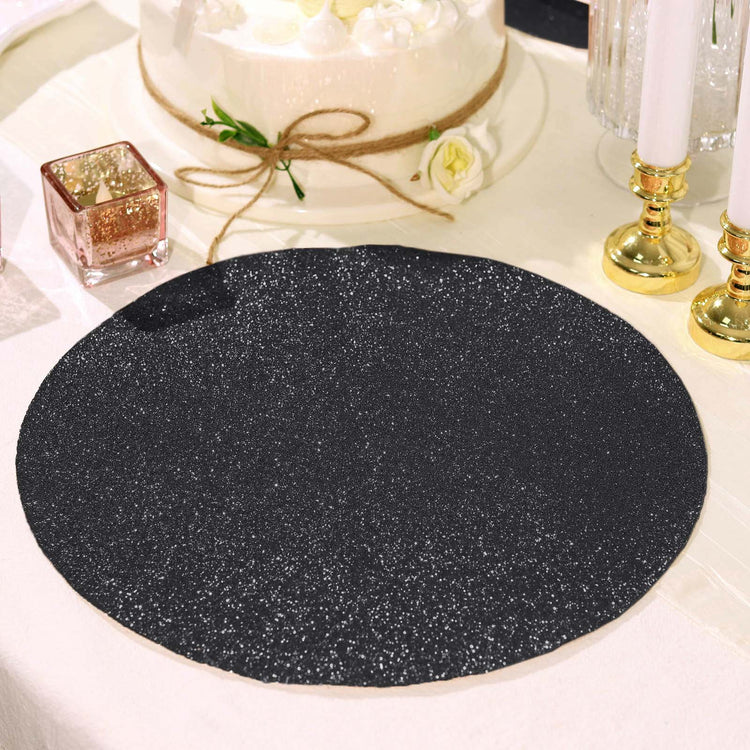 Black Glitter Round Placemats with Non Slip 6 Pack