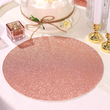 6 Pack Rose Gold Sparkle Placemats, Non Slip Decorative Round Glitter Table Mat