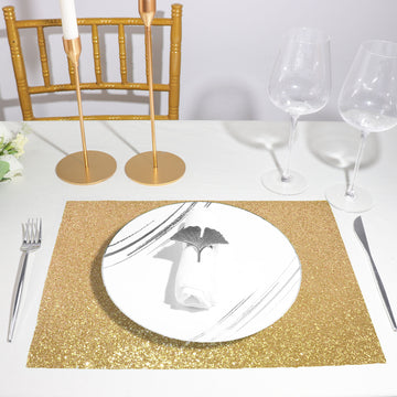 6 Pack Champagne Sparkle Placemats, Non Slip Decorative Rectangle Glitter Table Mat