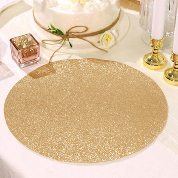 6 Pack Champagne Sparkle Placemats, Non Slip Decorative Round Glitter Table Mat