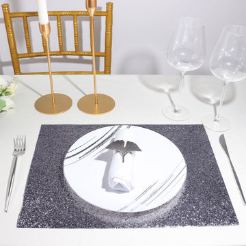 6 Pack Charcoal Gray Sparkle Placemats, Non Slip Decorative Rectangle Glitter Table Mat