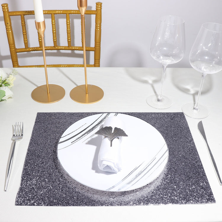 6 Pack Charcoal Gray Sparkle Placemats Non Slip Rectangle Shape