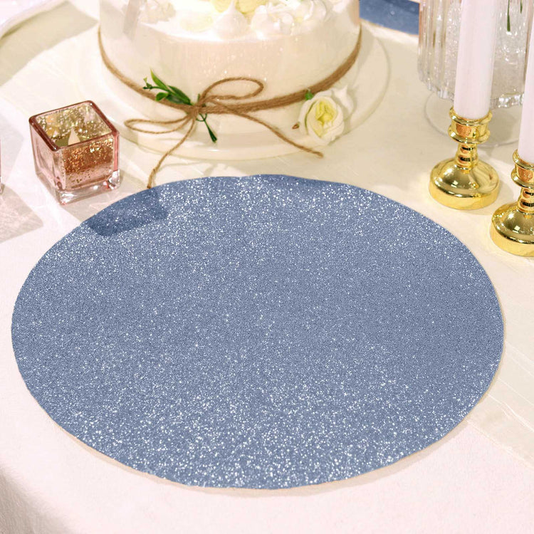 6 Pack Dusty Blue Round Glitter Placemats Non Slip 