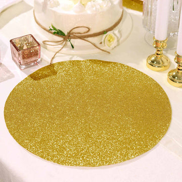6 Pack Gold Sparkle Placemats, Non Slip Decorative Round Glitter Table Mat
