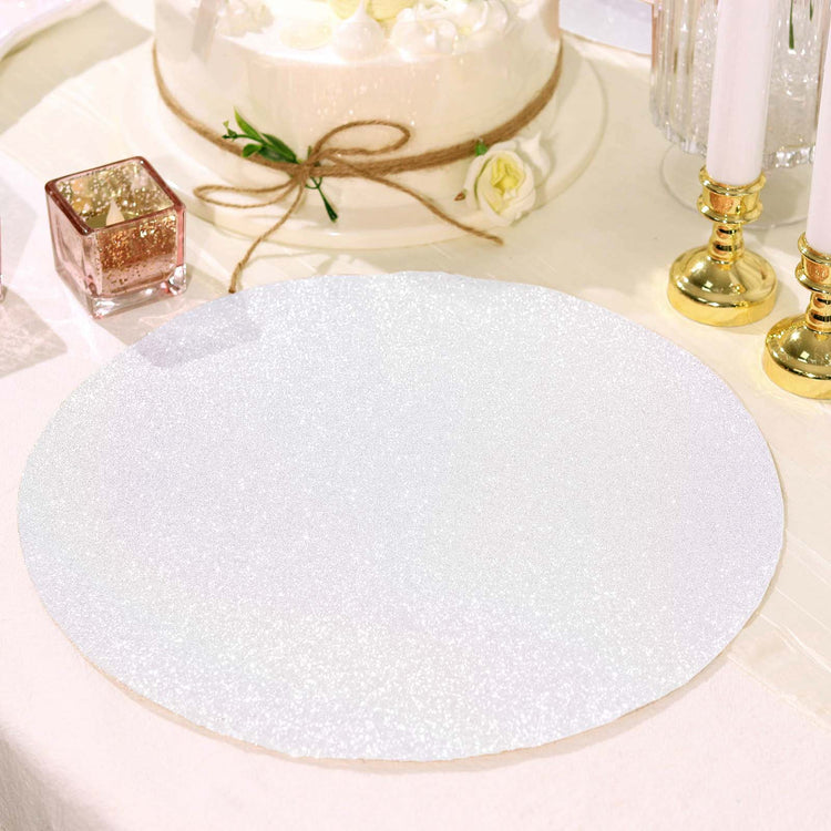 6 Pack Iridescent Round Placemats with Glitter Non Slip