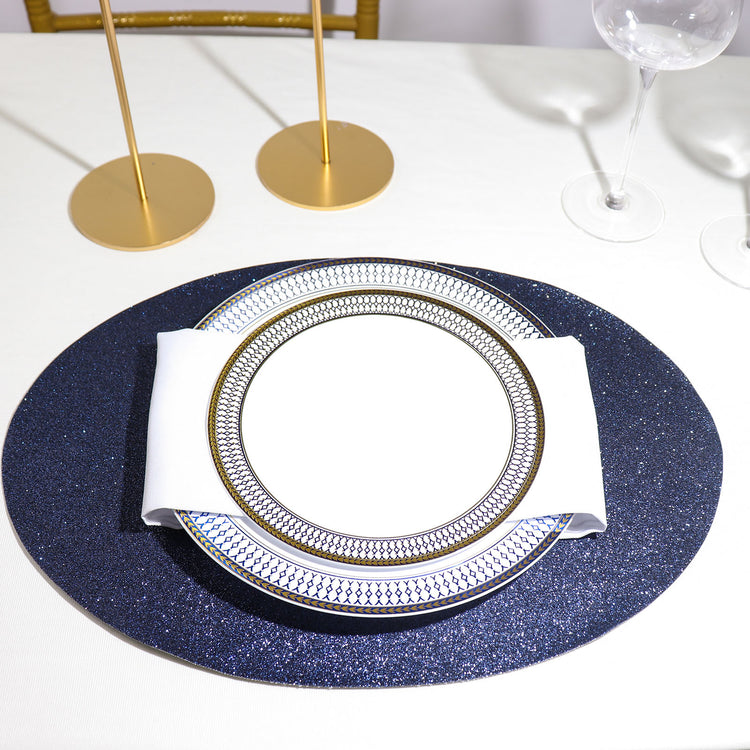 6 Pack Navy Blue Non Slip Placemats Oval Glitter Table Mat