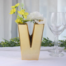 6 Inch Gold Plated Ceramic Vase Letter V