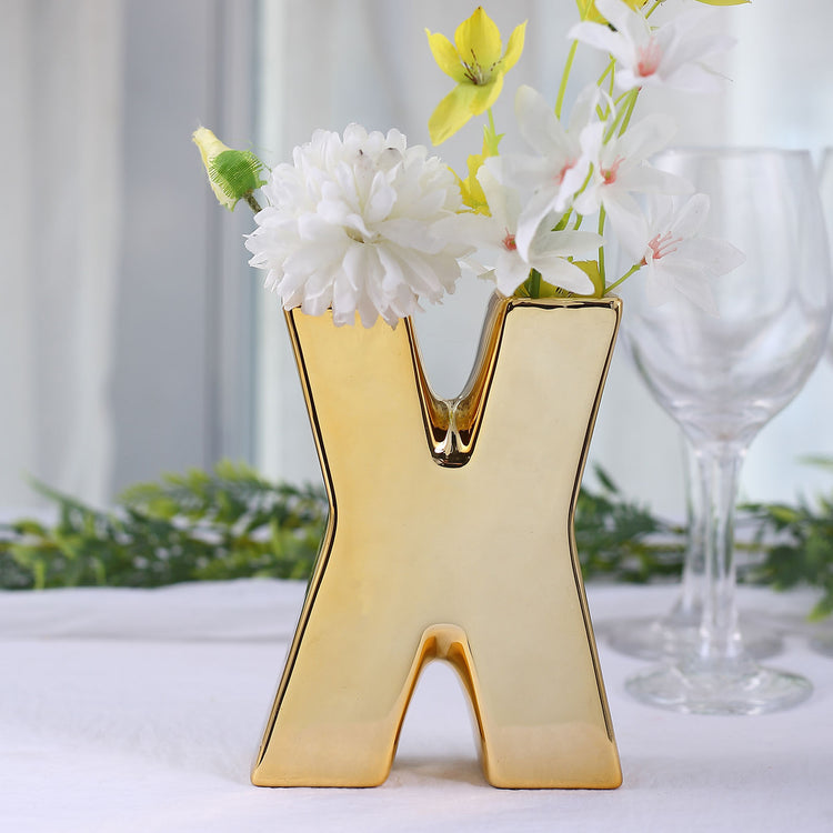 6 Inch Gold Plated Ceramic X Vase