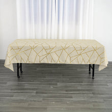 60 Inch x 102 Inch Rectangle Beige Polyester Tablecloth With Gold Foil Geometric Pattern