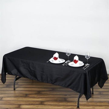 60"x102" Black Seamless Polyester Rectangular Tablecloth