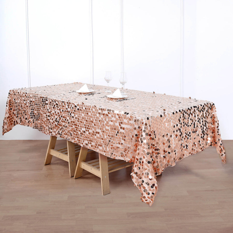 60 Inch x 102 Inch Blush & Rose Gold Big Payette Sequin Rectangle Tablecloth