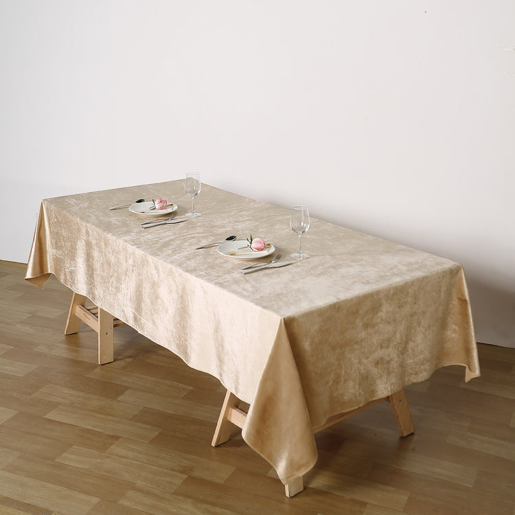 60 Inch x 102 Inch Champagne Seamless Linen Reusable Premium Velvet Rectangle Tablecloth 