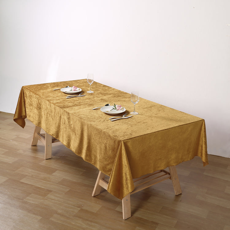 60 Inch x 102 Inch Gold Seamless Linen Reusable Premium Velvet Rectangle Tablecloth 