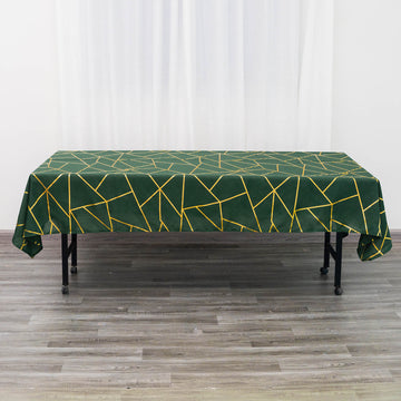 Hunter Emerald Green Seamless Rectangle Polyester Tablecloth With Gold Foil Geometric Pattern 60"x102"