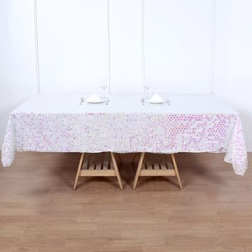 Add a Touch of Elegance with the Iridescent Seamless Big Payette Sequin Rectangle Tablecloth