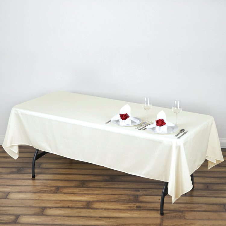 Ivory Polyester Rectangular Tablecloth 60 Inch x 102 Inch