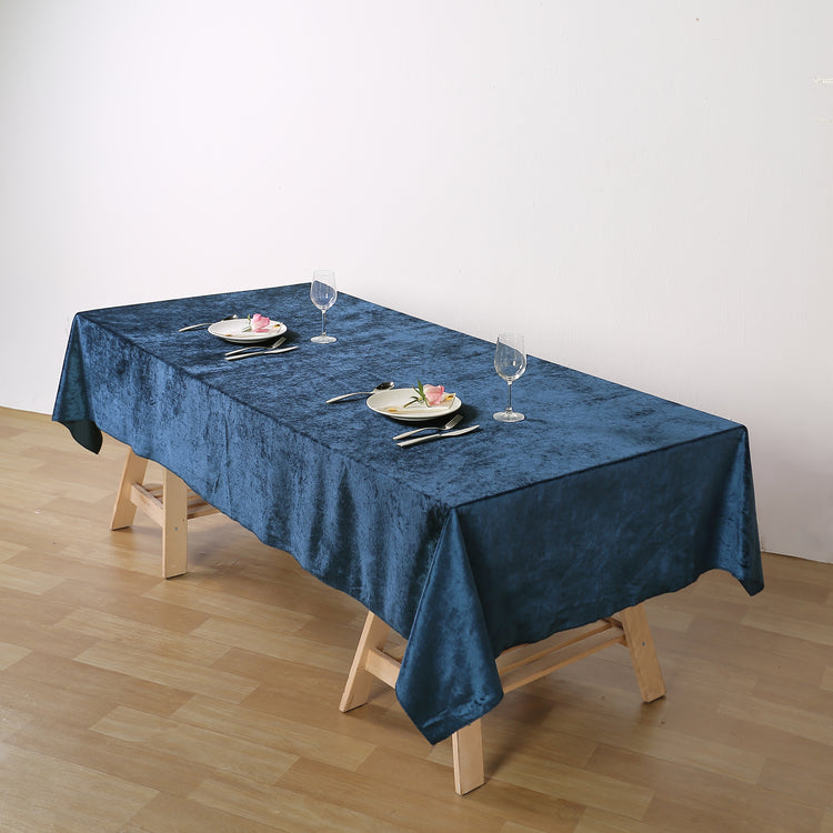 60 Inch x 102 Inch Navy Blue Seamless Linen Reusable Premium Velvet Rectangle Tablecloth 