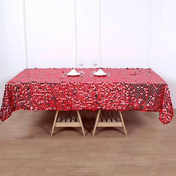 Red Seamless Big Payette Sequin Rectangle Tablecloth 60"x102"