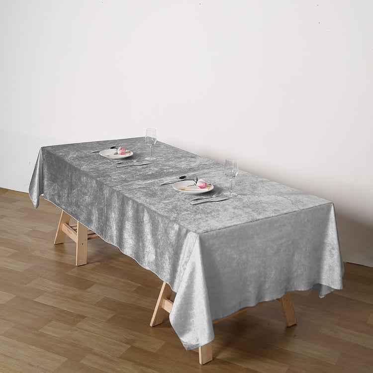 60 Inch x 102 Inch Silver Seamless Linen Reusable Premium Velvet Rectangle Tablecloth 