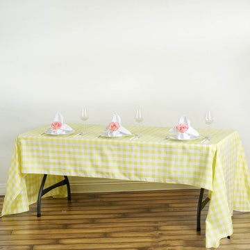 White/Yellow Seamless Buffalo Plaid Rectangle Tablecloth, Checkered Polyester Tablecloth 60"x126"