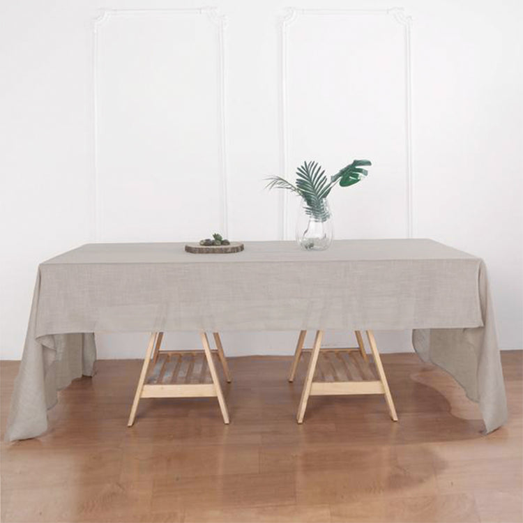 Slubby Textured Beige Linen Wrinkle Resistant Rectangular Tablecloth 60 Inch x 126 Inch