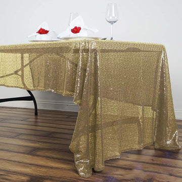 Elevate Your Event with the Champagne Seamless Premium Sequin Rectangle Tablecloth