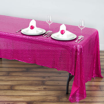 60"x126" Fuchsia Seamless Premium Sequin Rectangle Tablecloth