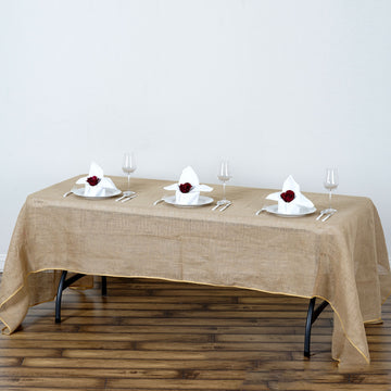 Natural Rectangle Burlap Rustic Seamless Tablecloth Jute Linen Table Decor 60"x126"