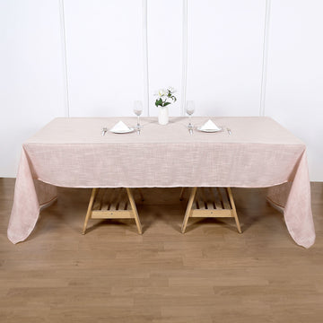 Blush Seamless Rectangular Tablecloth, Linen Table Cloth With Slubby Textured, Wrinkle Resistant 60"x126"