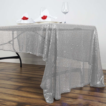 Silver Seamless Premium Sequin Rectangle Tablecloth 60"x126"
