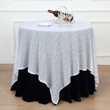 Duchess Sequin Tablecloth Overlay, Square Table Overlay - White 60"x60"