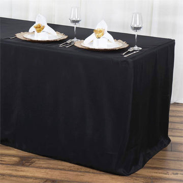 Black Fitted Polyester Rectangular Table Cover 6ft
