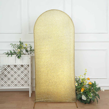 Champagne Shimmer Tinsel Spandex Wedding Arch Cover For Fitted Round Top Chiara Backdrop Stand 6ft