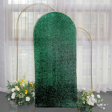 Hunter Emerald Green Shimmer Tinsel Spandex Wedding Arch Cover For Fitted Round Top Chiara Backdrop Stand 6ft