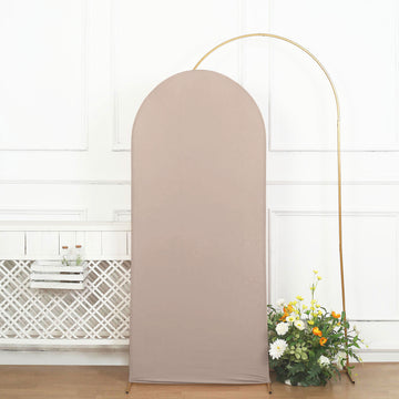Matte Nude Spandex Fitted Wedding Arch Cover For Round Top Chiara Backdrop Stand 6ft