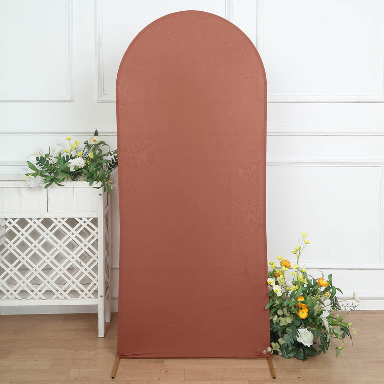 6ft Matte Terracotta Spandex Fitted Wedding Arch Cover For Round Top Chiara Backdrop Stand