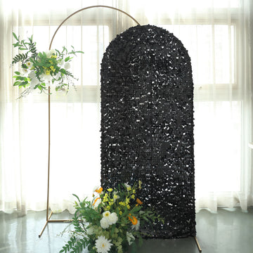 6ft Sparkly Black Big Payette Sequin Fitted Wedding Arch Cover For Round Top Chiara Backdrop Stand