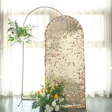 Sparkly Champagne Double Sided Big Payette Sequin Fitted Wedding Arch Cover For Round Top Chiara Backdrop Stand 6ft