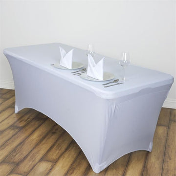 White Rectangular Stretch Spandex Tablecloth 6ft