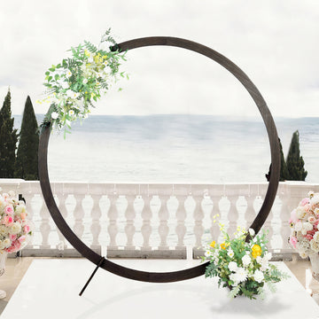Rustic Natural Brown Wood Wedding Arch Photo Backdrop Stand, DIY Round Event Party Arbor 7.4ft