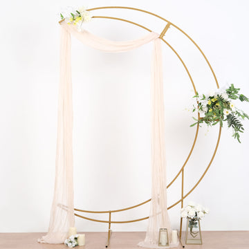 Gold Metal Half Crescent Moon Wedding Arch Flower Stand, Curved Arbor Balloon Frame 7.5ft