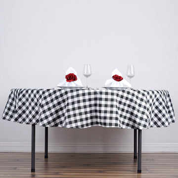 White/Black Seamless Buffalo Plaid Round Tablecloth