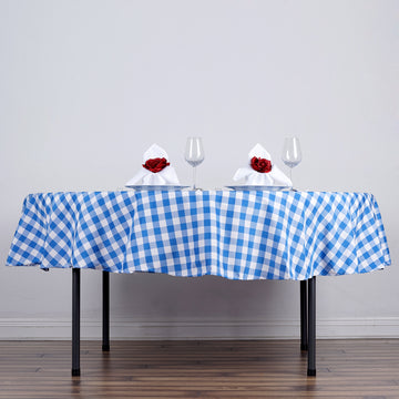 Elevate Your Event Decor with the White/Blue Seamless Buffalo Plaid Round Tablecloth