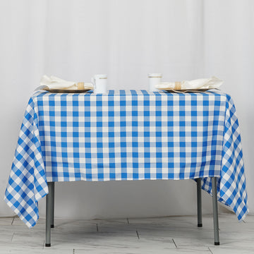 70"x70" | White/Blue Seamless Buffalo Plaid Square Tablecloth, Gingham Polyester Checkered Tablecloth