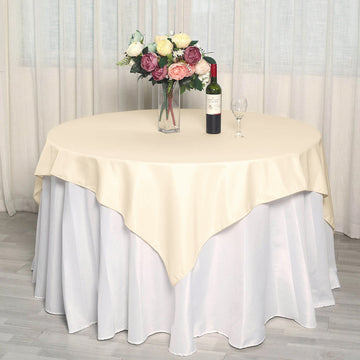 Elevate Your Event with the Beige Square Seamless Polyester Table Overlay 70"x70"