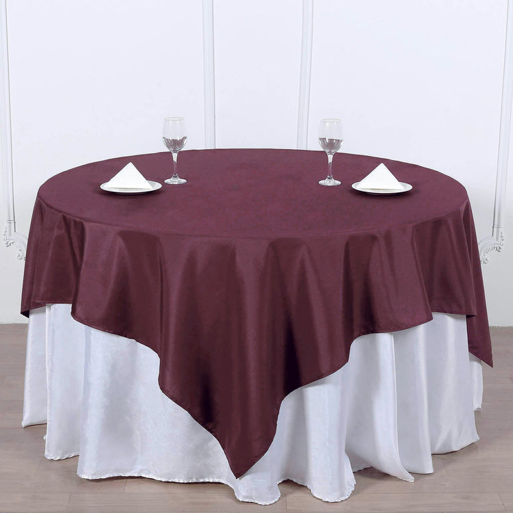 Burgundy Square Polyester Table Overlay 70 Inch